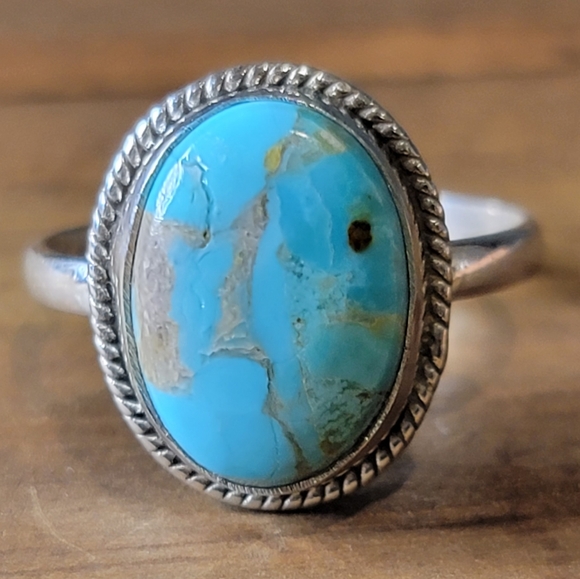 Native Jewelry - Native Mohave Turquoise Gemstone Ring Size 9 Sterling Silver Boho Jewelry